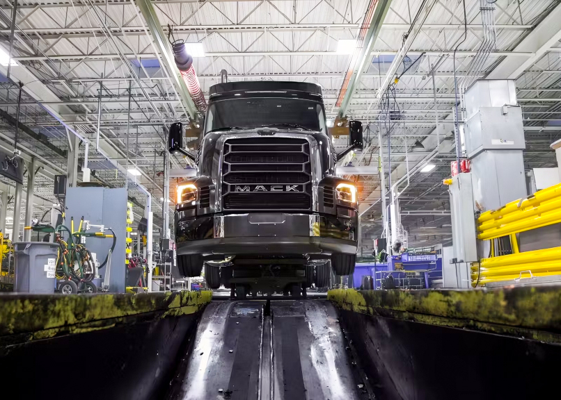 Heavy-duty truck on factory test line