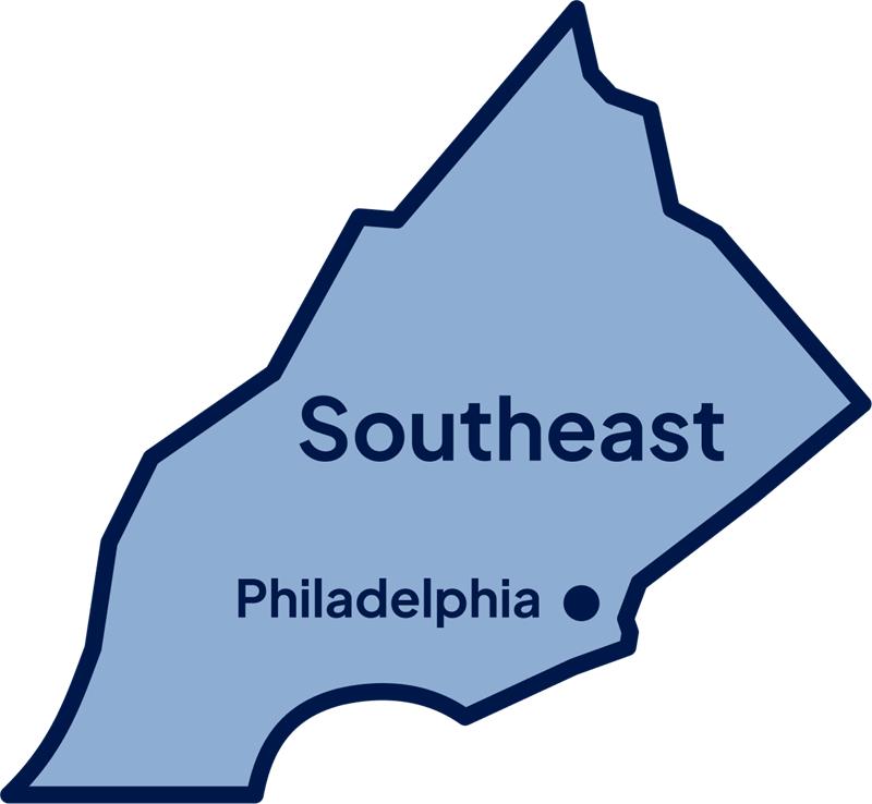 Map of Southeast region of Pennsylvania
