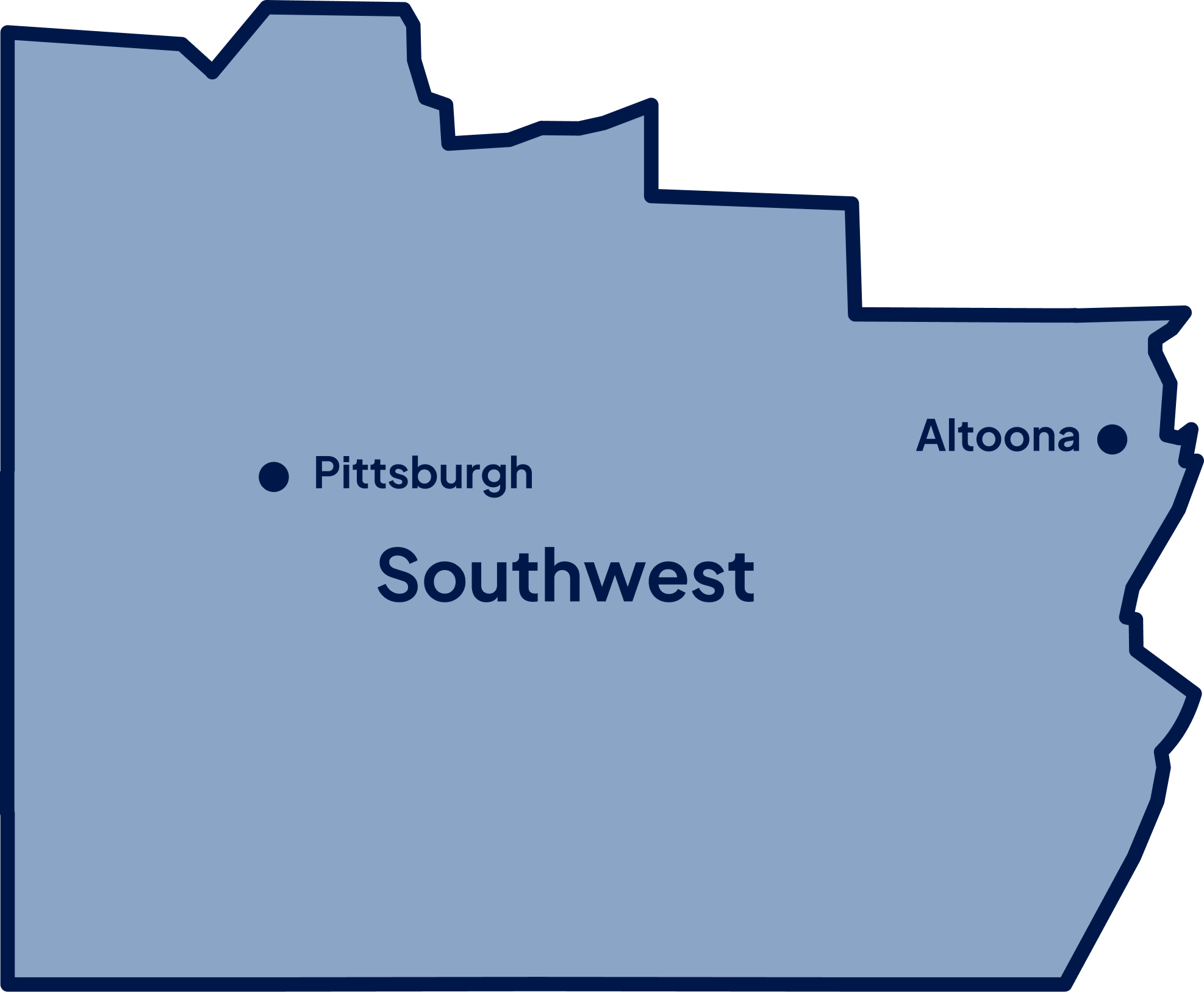 Map of Southwest region of Pennsylvania