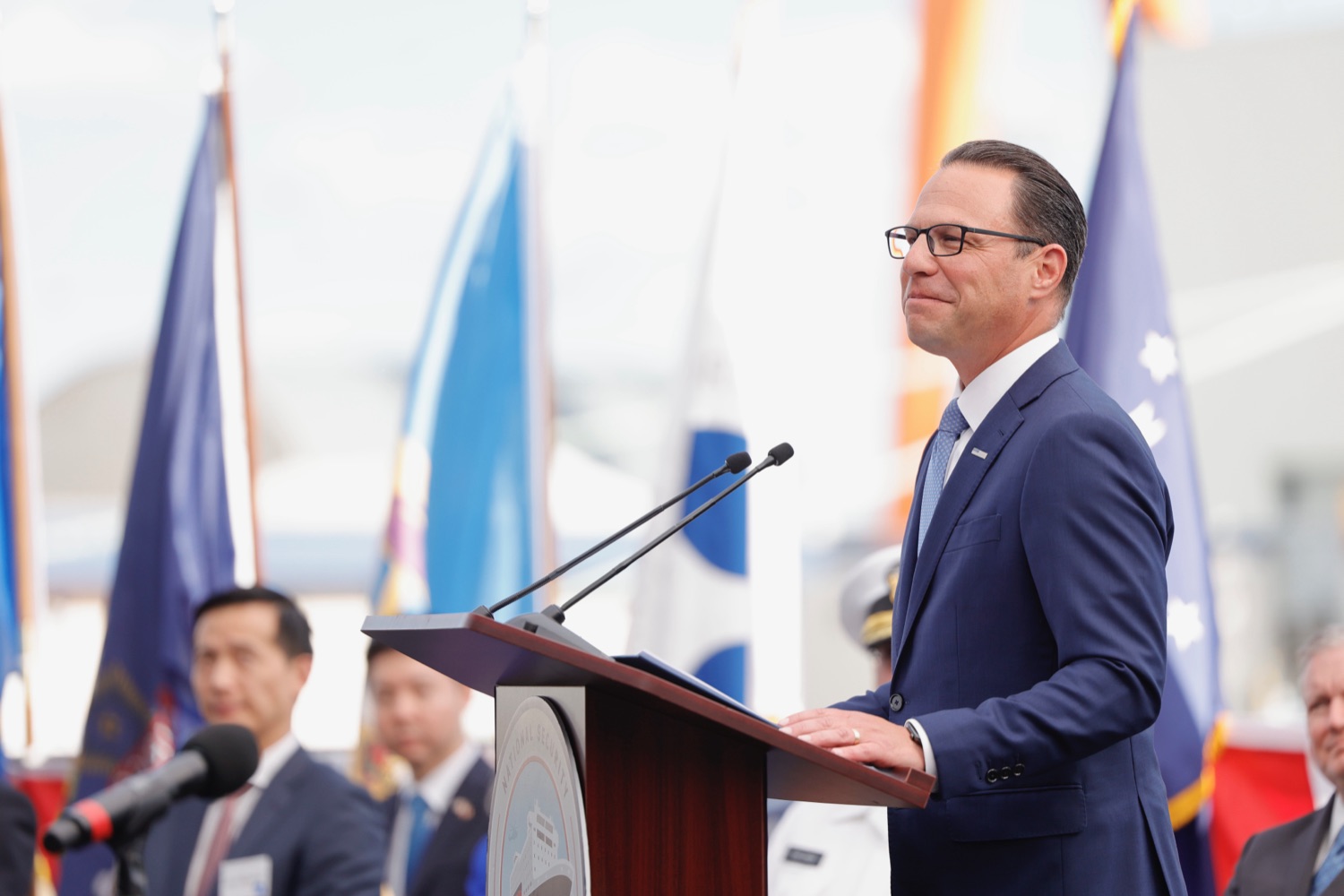 Governor Josh Shapiro attended the christening of the U.S. Department of Transportation’s National Security Multi-Mission Vessel, State of Maine, at the Hanwha Philly Shipyard.