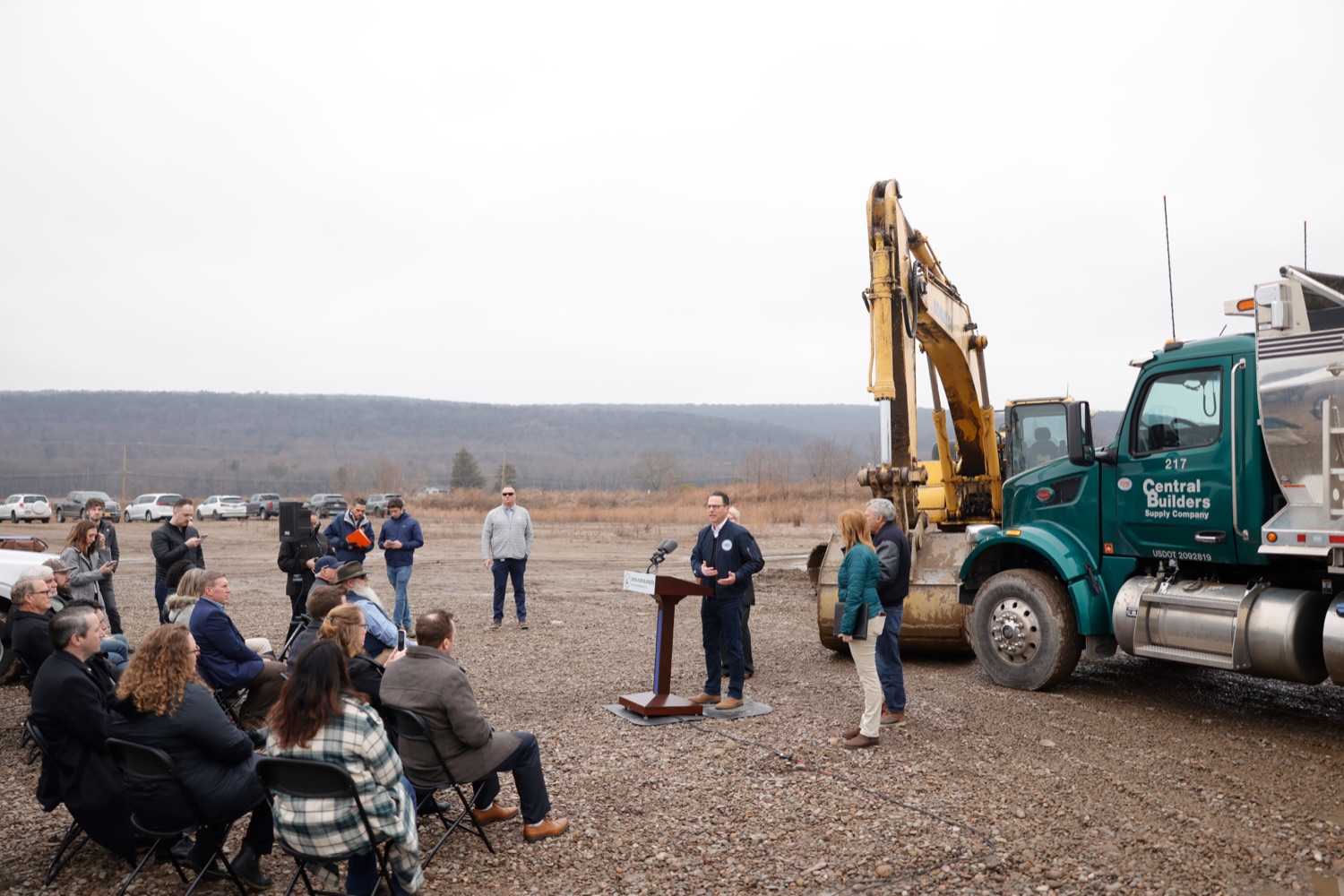 A press conference at a construction site