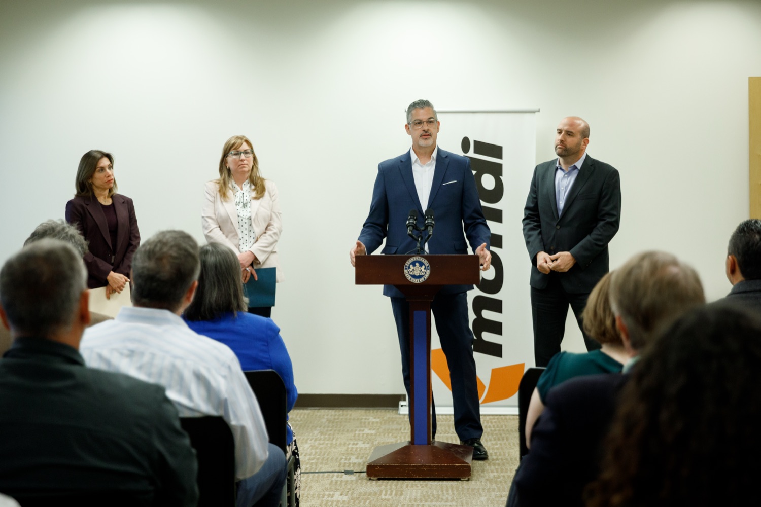 Mondi Group President Rory Taylor speaks during an event announcing a state investment in Mondi Bags USA.